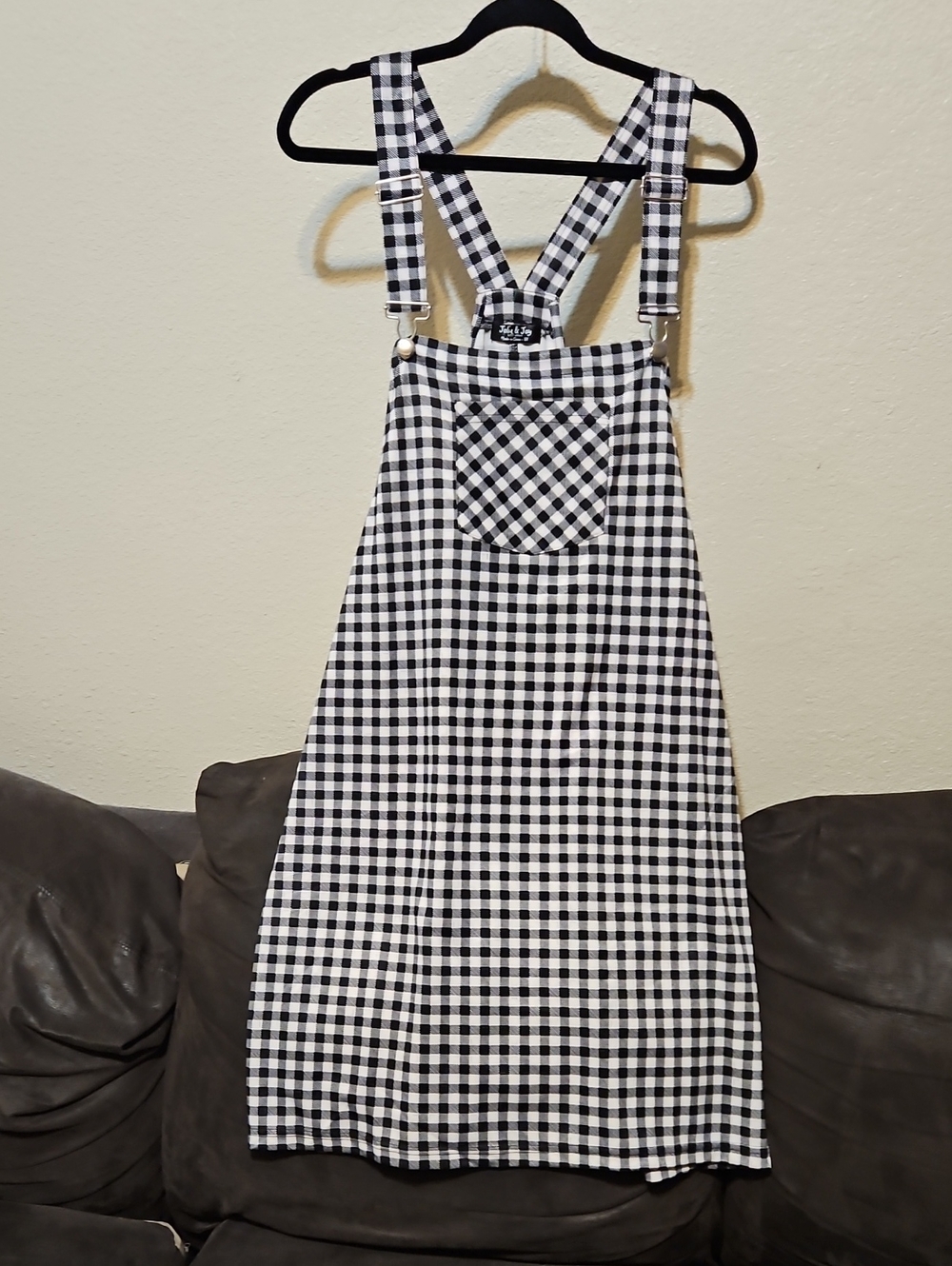 Gingham Black & White Midi Pinafore Dress with Cross-Back Straps